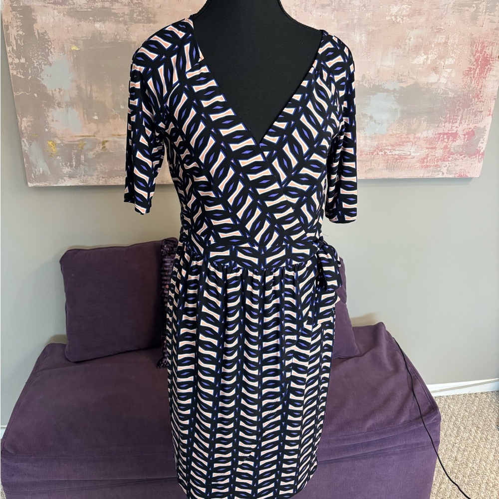 Evan Picone Black and White Sheath Midi Dress with V-Neck Faux‎ Wrap Dress S6 - Picture 5 of 10